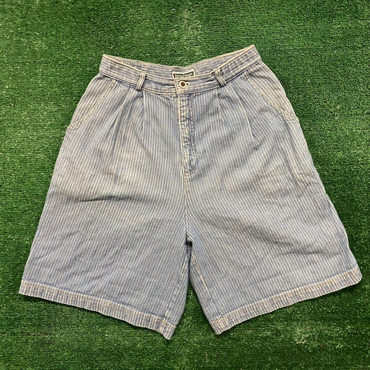 Vintage 90s Pinstriped High Waisted Denim Jean Shorts Jorts
