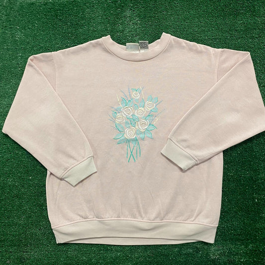 Vintage 80s Floral Roses Art Essential Crewneck Sweatshirt