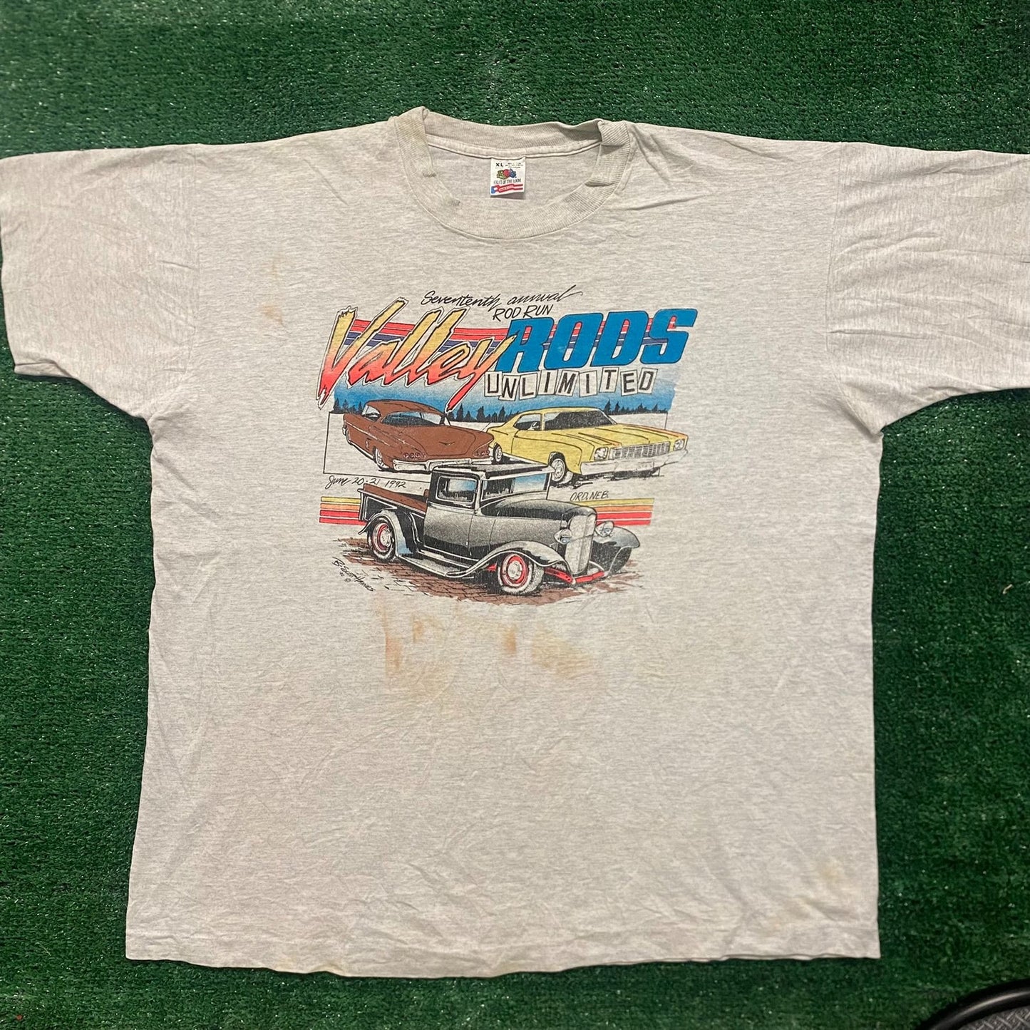 Vintage 90s Hot Rods Cars Art Single Stitch Racing T-Shirt