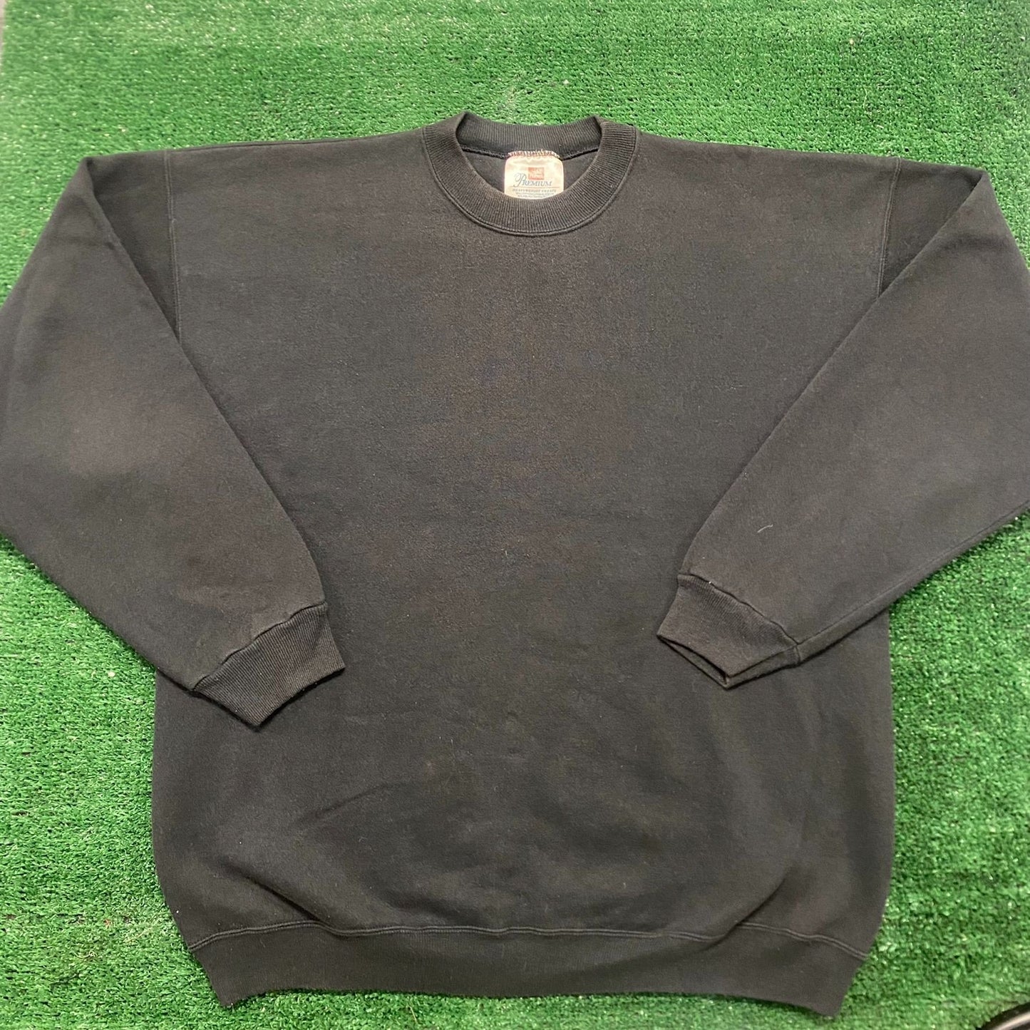 Vintage 90s Plain Black Crewneck Sun Faded Blank Sweatshirt