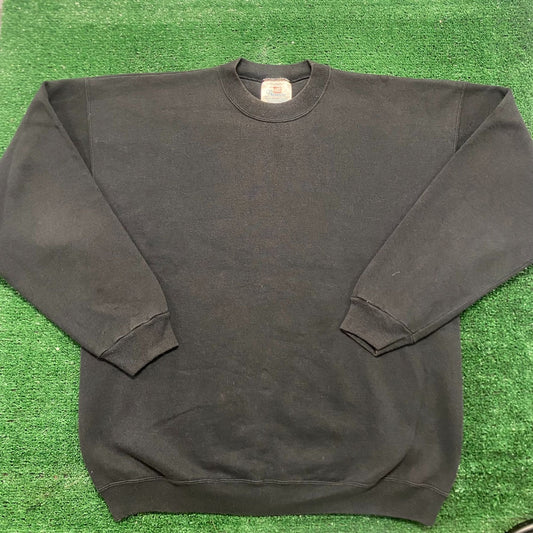 Vintage 90s Plain Black Crewneck Sun Faded Blank Sweatshirt