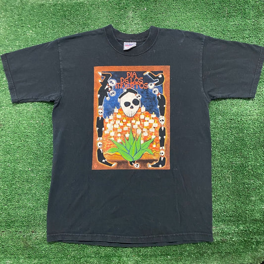Vintage 90s Day of the Dead Skull Death Gothic Punk Emo Tee