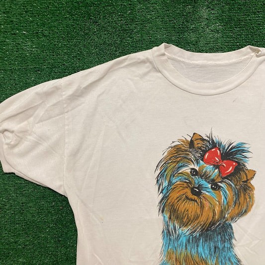 Vintage 80s Yorkie Dog Cute Nature Art Punk Banded Waist Tee