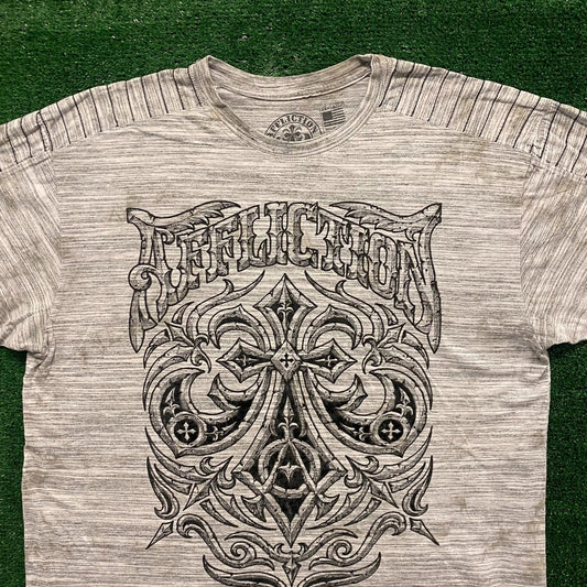 Affliction Fleur Cross Vintage Gothic Punk Biker T-Shirt