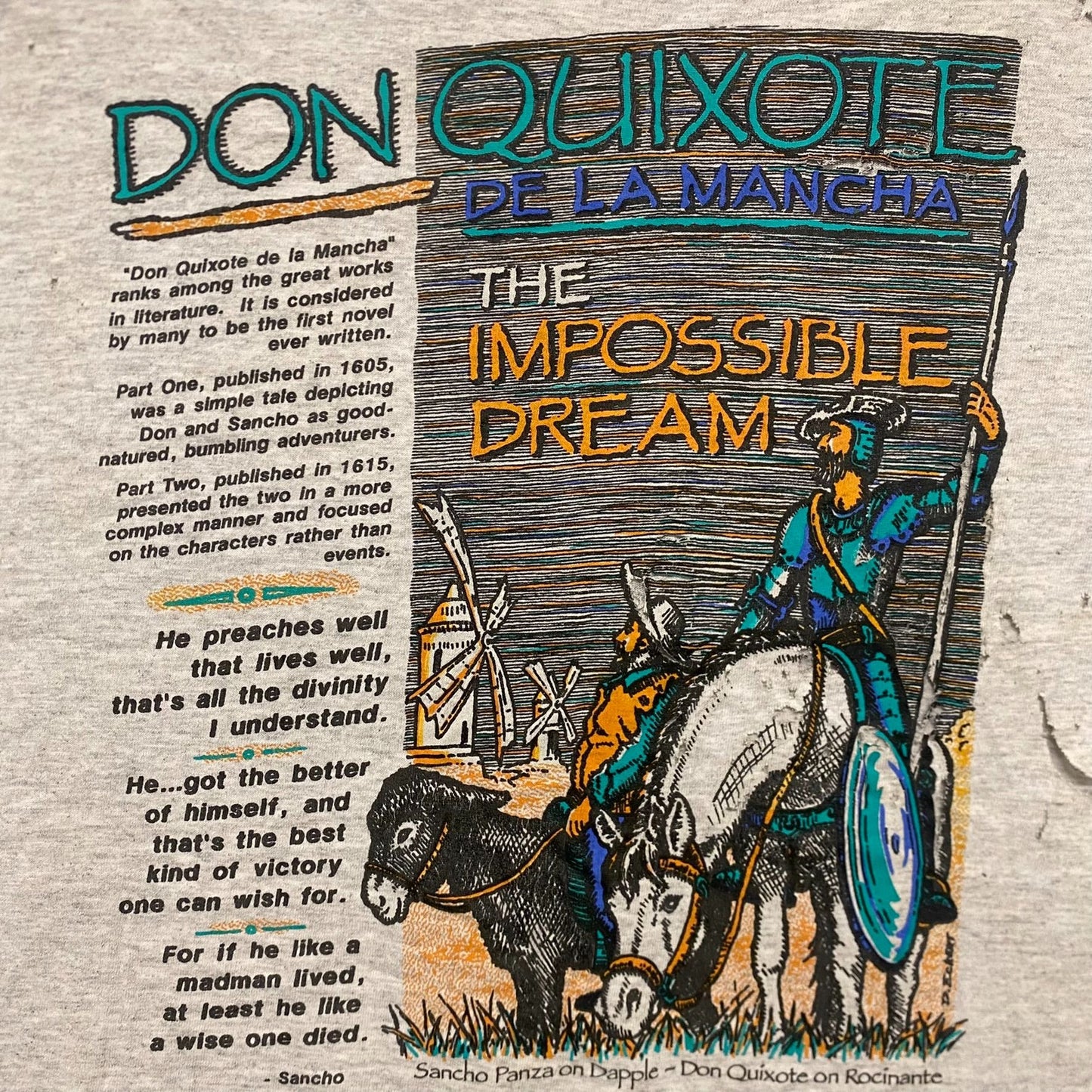 Vintage 90s Don Quixote Book Quote Grunge Single Stitch Tee