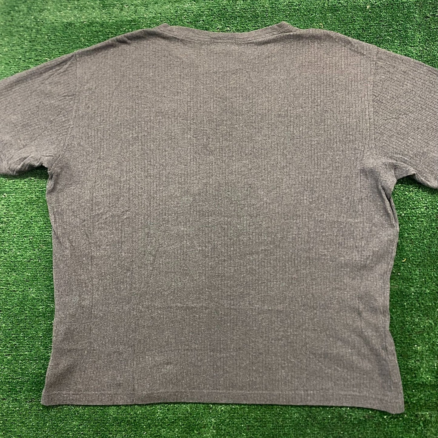 Basic Gray Ribbed Textured Crewneck Vintage T-Shirt