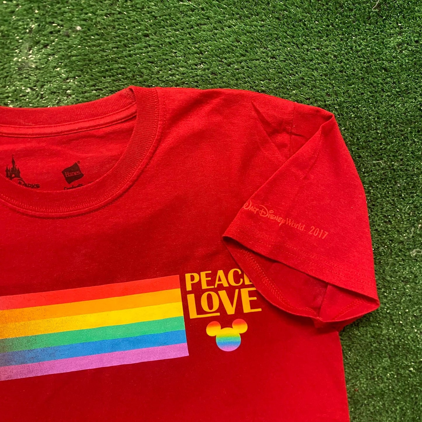 Peace Love Mickey Shirt Red Disney World Rainbow Pride Tee