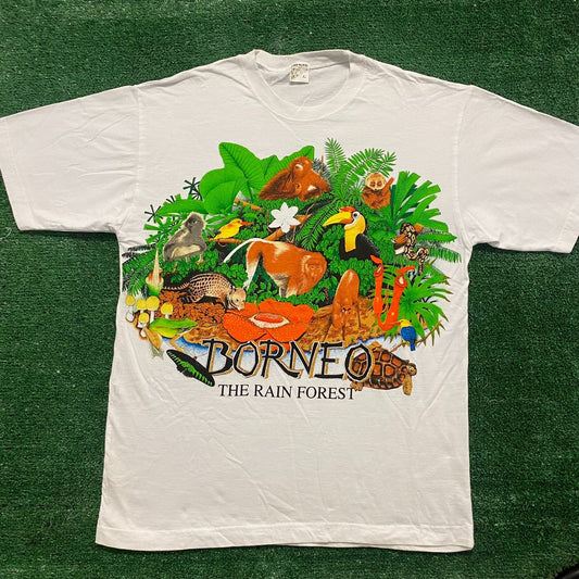 Vintage 90s Borneo Nature Animal Shirt Jungle Rainforest Tee