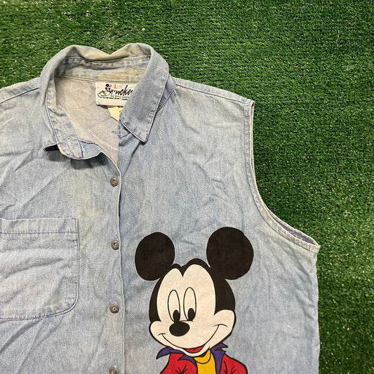 Vintage 80s Mickey Mouse Denim Shirt Vest Jerry Leigh Disney