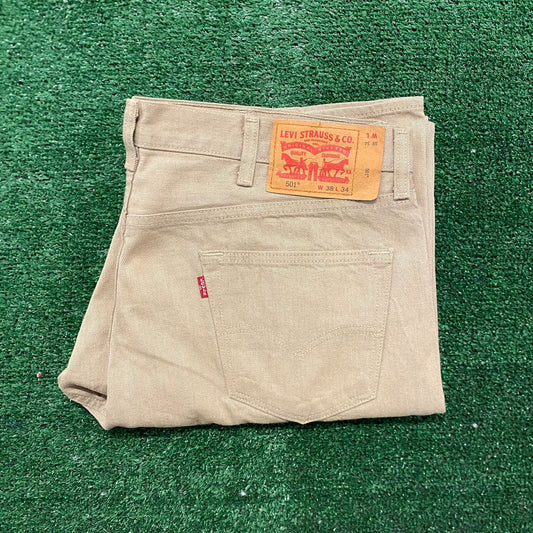Levi's 501 Cream Beige Straight Vintage Denim Jeans Pants