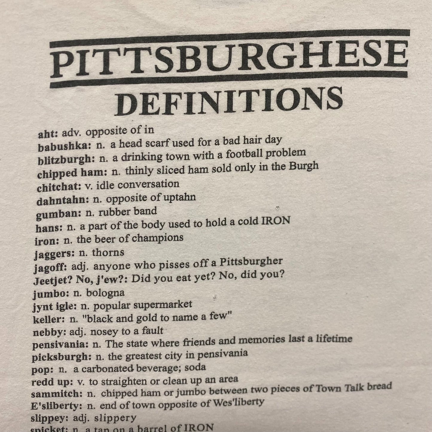 Vintage 90s Pittsburgh Slang Dictionary Tourist Humor Tee