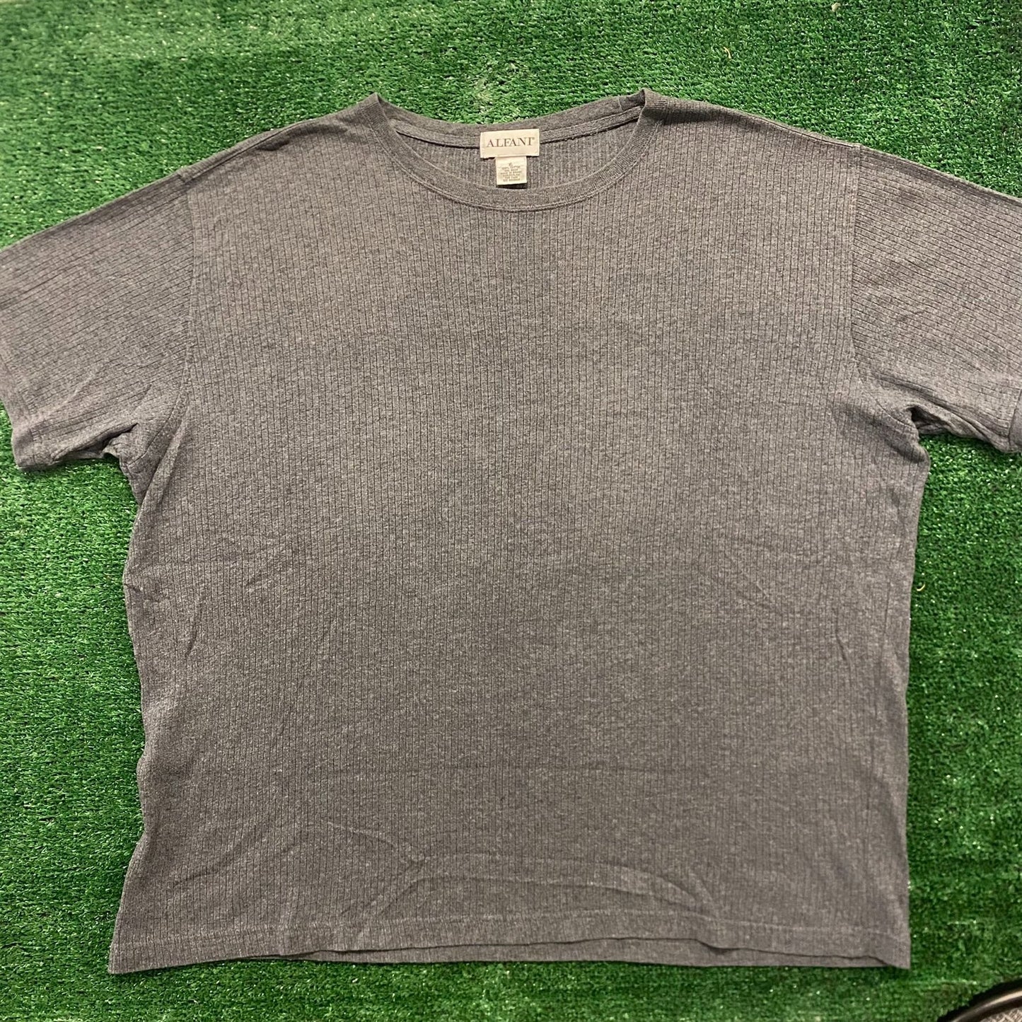 Basic Gray Ribbed Textured Crewneck Vintage T-Shirt