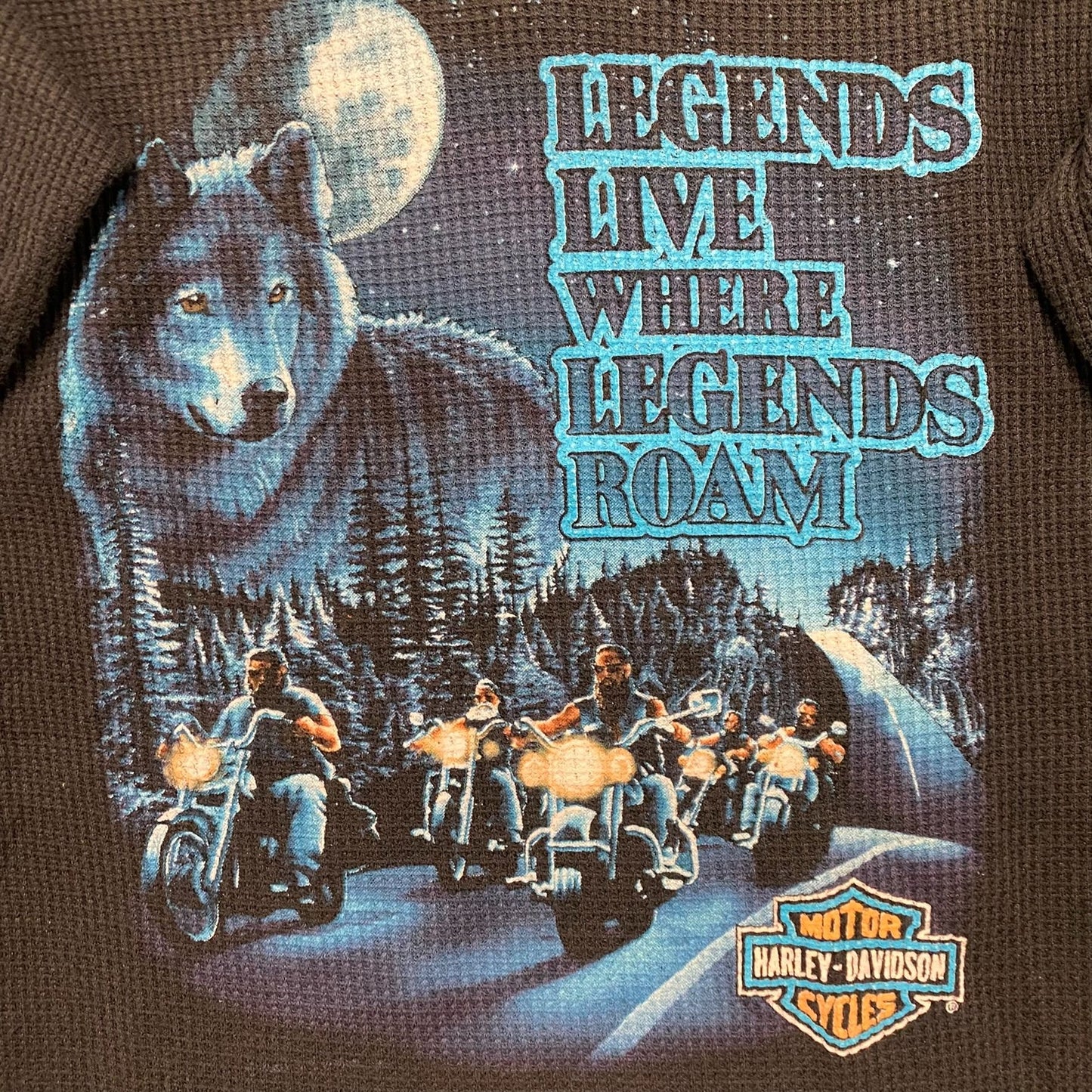 Vintage 80s Harley Davidson Wolf Thermal Long Sleeve Tee