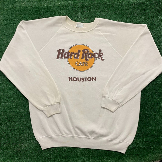 Vintage 80s Hard Rock Cafe Houston White Crewneck Sweatshirt