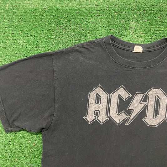 Vintage Y2K AC/DC Rock Band Spell Out Logo Sun Faded Tee