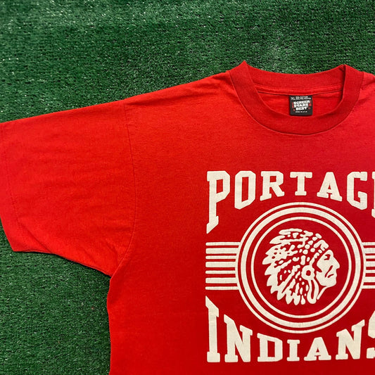 Vintage 90s Portage Indians Single Stitch School Sports Tee