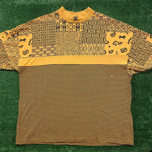 Vintage 80s Striped Geometric Patchwork Single Stitch Tee