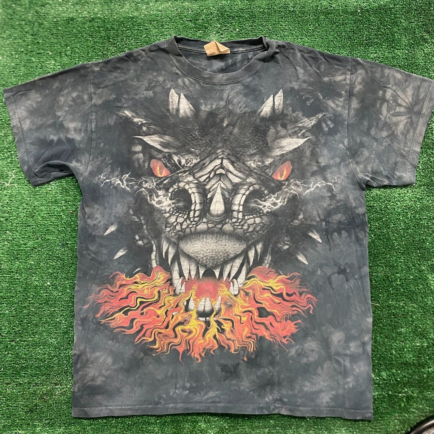 Vintage Y2K Dragon Flame Shirt Tie Dye Fantasy Monster Tee