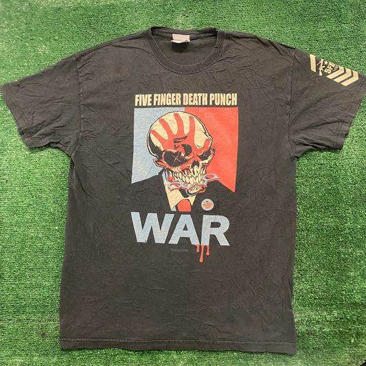 Vintage Y2K Five Finger Death Punch War Skull Metal Band Tee