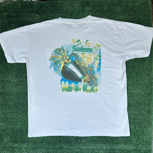 Vintage 90s Salem Cigarettes Mardi Gras 1992 T-Shirt White XL Single Stitch Jazz