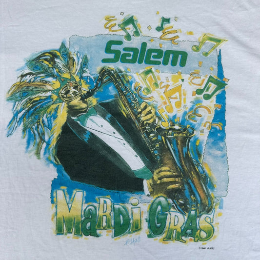 Vintage 90s Salem Cigarettes Mardi Gras 1992 T-Shirt White XL Single Stitch Jazz