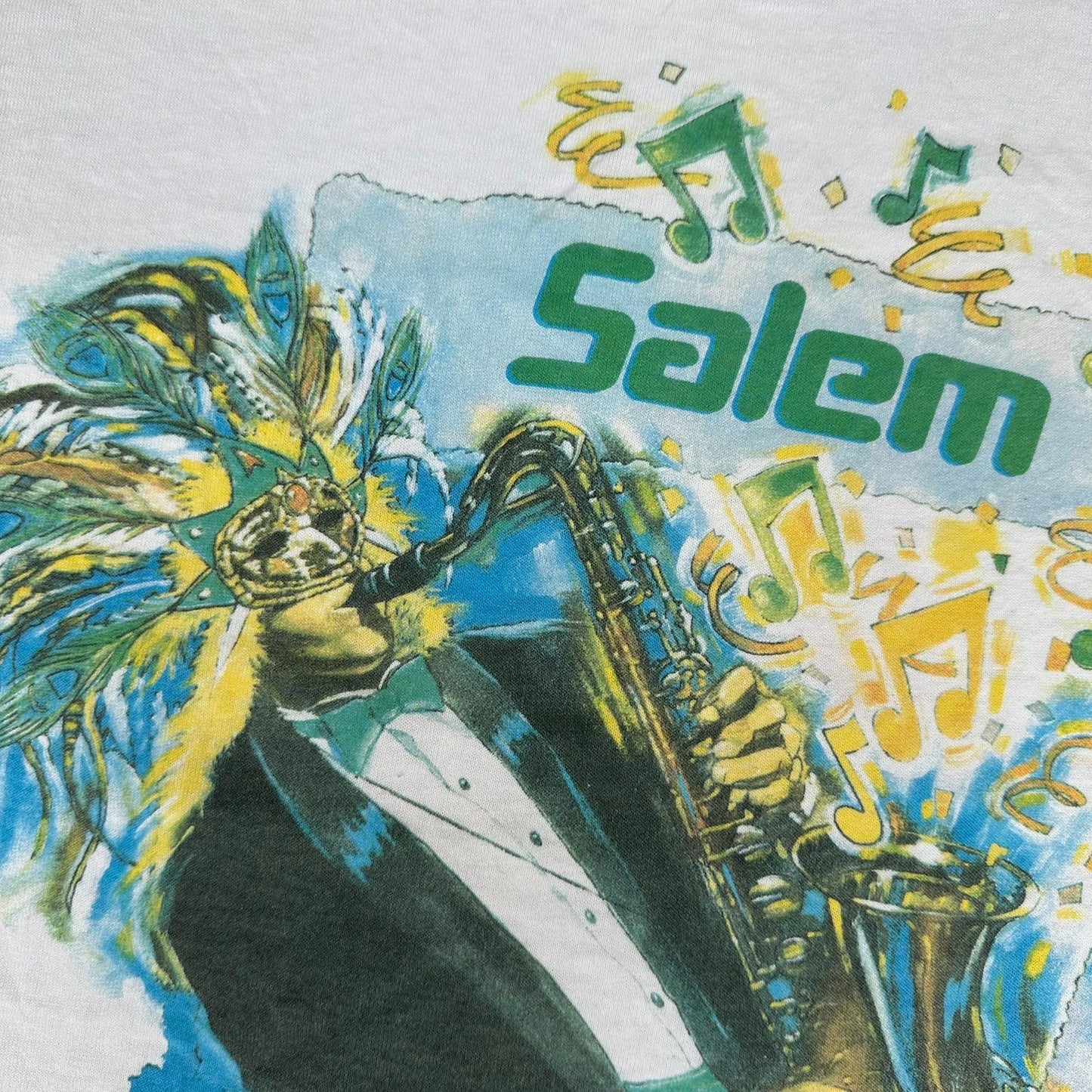 Vintage 90s Salem Cigarettes Mardi Gras 1992 T-Shirt White XL Single Stitch Jazz