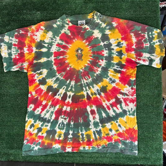 Vintage 90s Eye-Dye Rasta Frog T-Shirt Tie Dye Festival Skater Hippie Deadhead XL