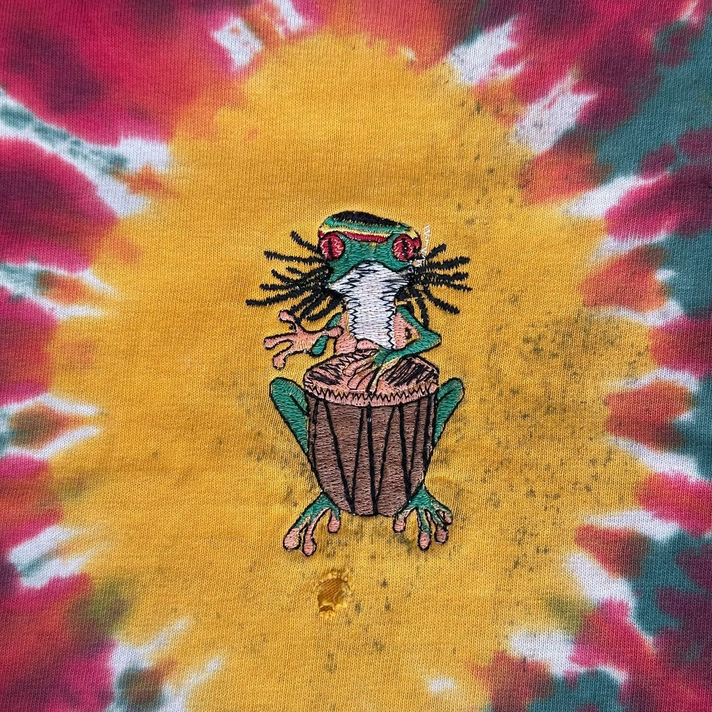Vintage 90s Eye-Dye Rasta Frog T-Shirt Tie Dye Festival Skater Hippie Deadhead XL