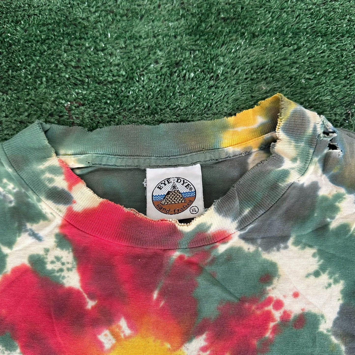 Vintage 90s Eye-Dye Rasta Frog T-Shirt Tie Dye Festival Skater Hippie Deadhead XL