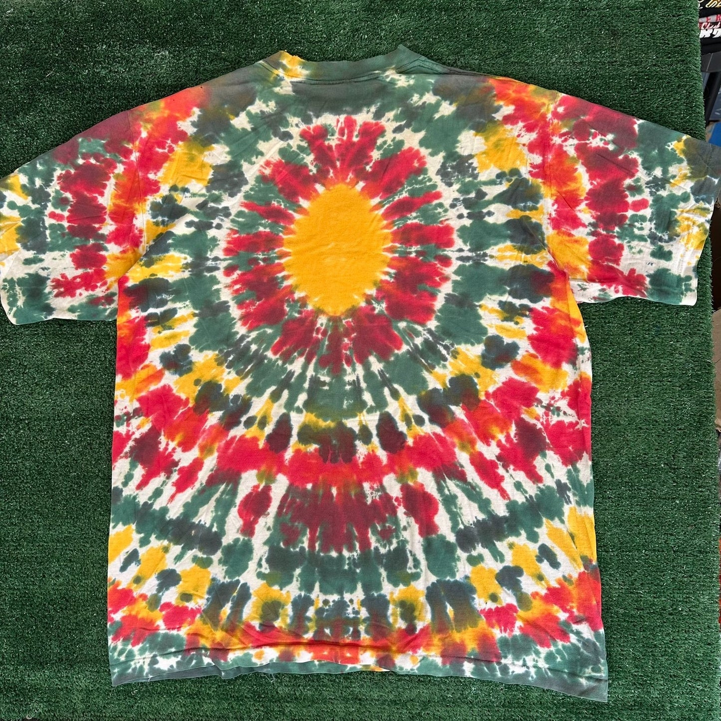 Vintage 90s Eye-Dye Rasta Frog T-Shirt Tie Dye Festival Skater Hippie Deadhead XL