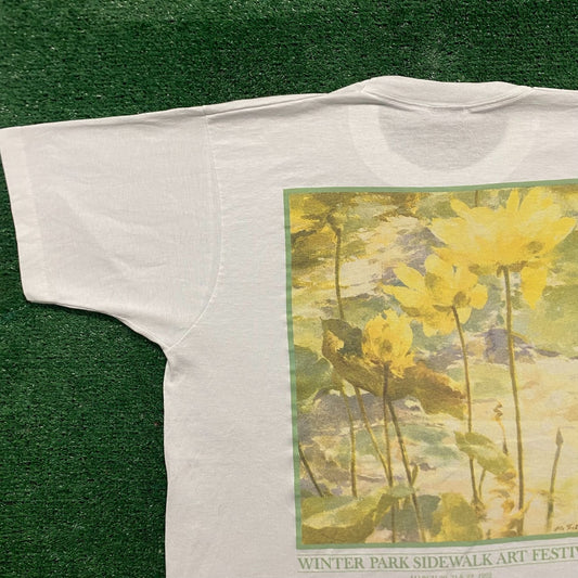 Vintage 90s Watercolor Art Festival Flower Single Stitch Tee