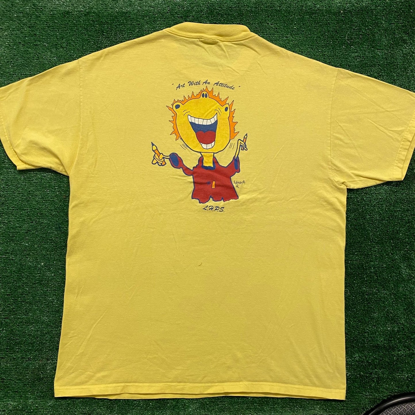 Vintage 90s Unique Painting Artwork Yellow Short Sleeve Tee