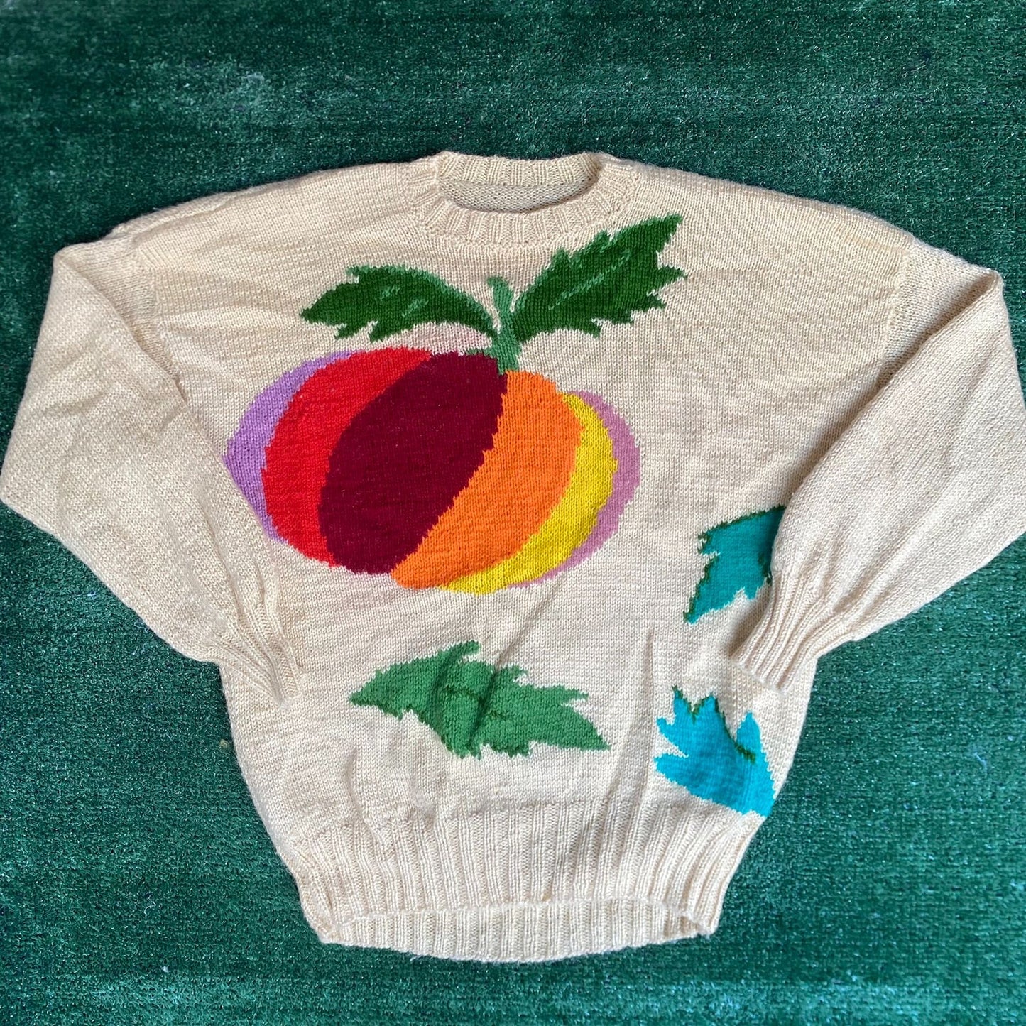 Vintage 80s Pumpkin Fruit Sweater Plants Art Knit Crewneck