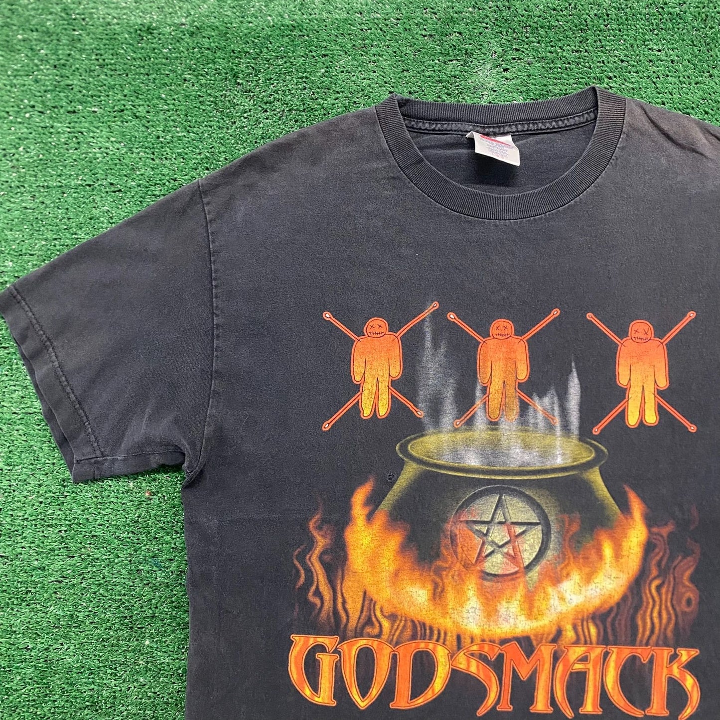 Vintage Y2K Essential Sun Faded Godsmack Flame Metal Band T-Shirt