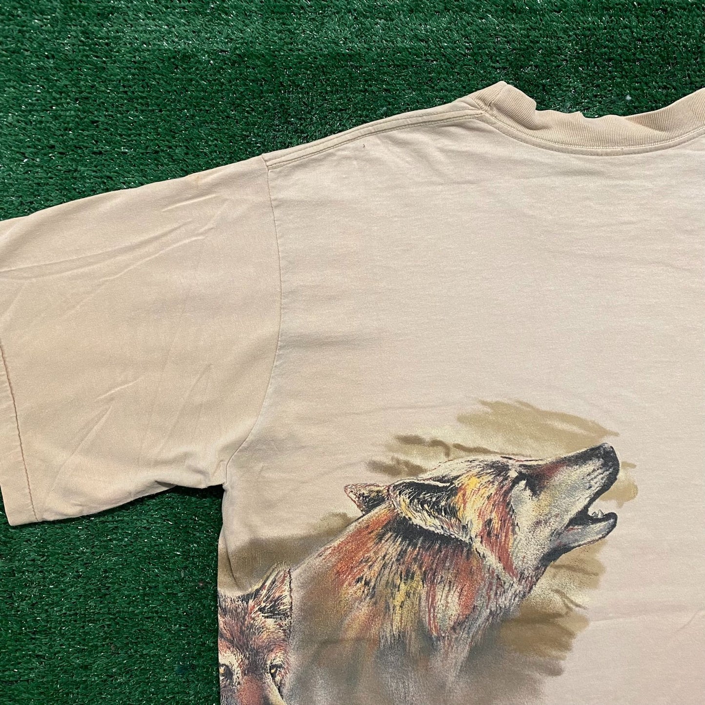 Vintage 90s Wolf Nature Shirt Single Stitch Tonal Animal Tee