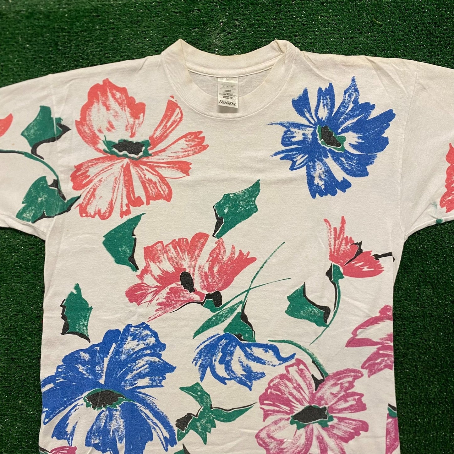 Danskin Painted Flowers Vintage 90s Floral  T-Shirt