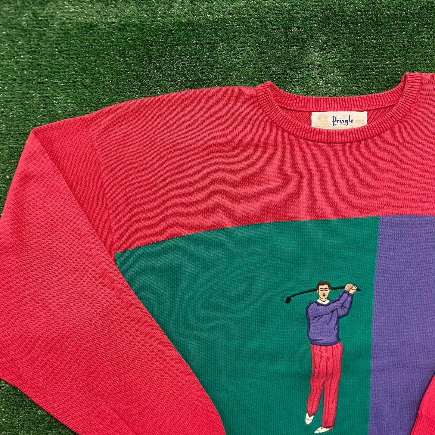Vintage 80s Golf Color Block Preppy Knit Crewneck Sweater