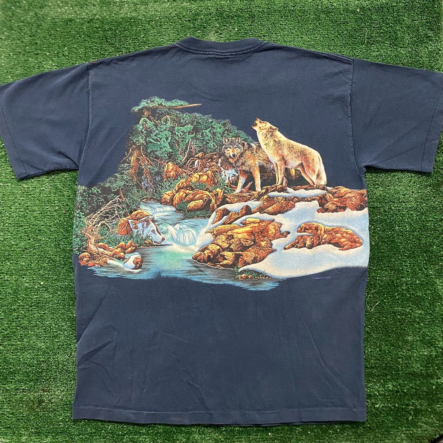 Vintage 90s Wolf Nature Landscape Art Single Stitch Tee