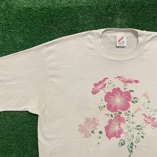 Vintage 80s Flower Floral Art Single Stitch Nature Tee