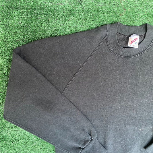 Vintage 90s Black Crewneck Sweatshirt Plain Blank Sun Faded