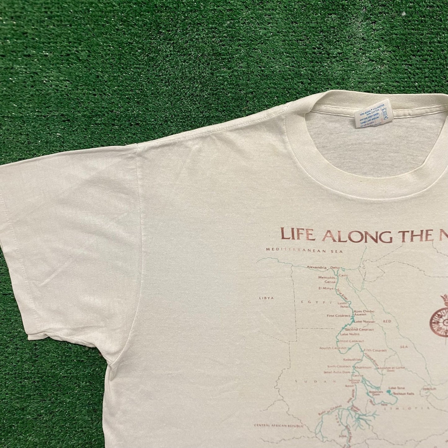 Vintage 80s Nile River Egypt Tourist Map Single Stitch Tee