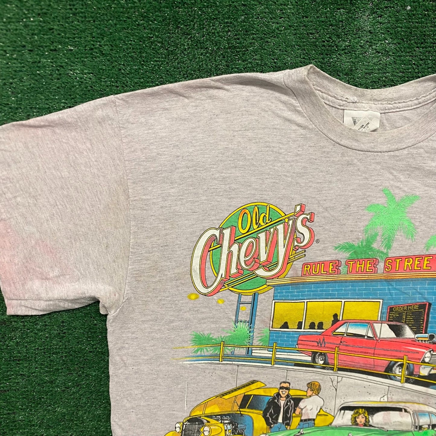 Vintage 90s Chevy Bel Air Neon Cars Single Stitch Baggy Tee