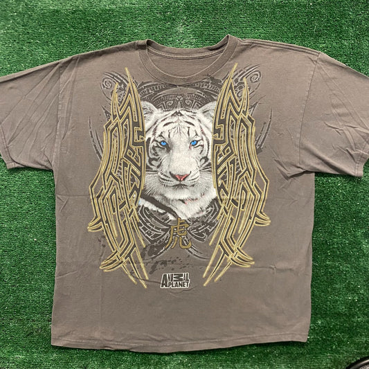 Vintage Y2K Snow Tiger Tribal Shirt Animal Planet Nature Tee