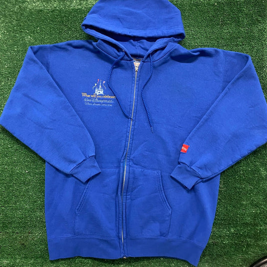 Vintage Y2K Walt Disney World Blue Zip Hoodie Sweatshirt