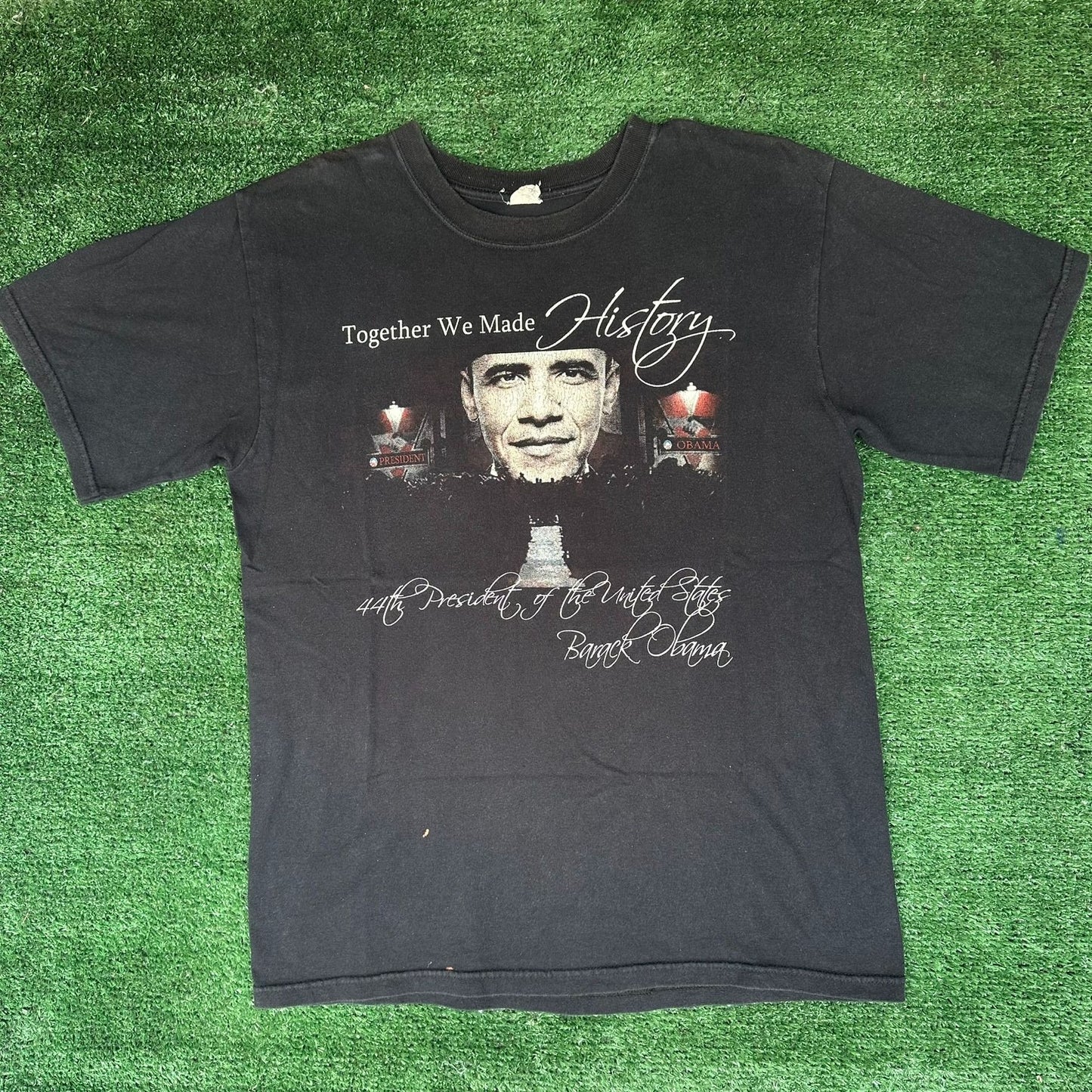 Vintage Y2K Barack Obama Inauguration T-Shirt Political M Black History USA