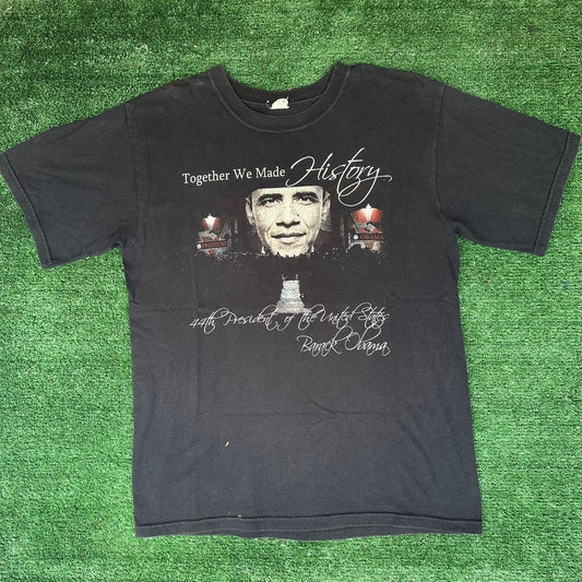 Vintage Y2K Barack Obama Inauguration T-Shirt Political M Black History USA