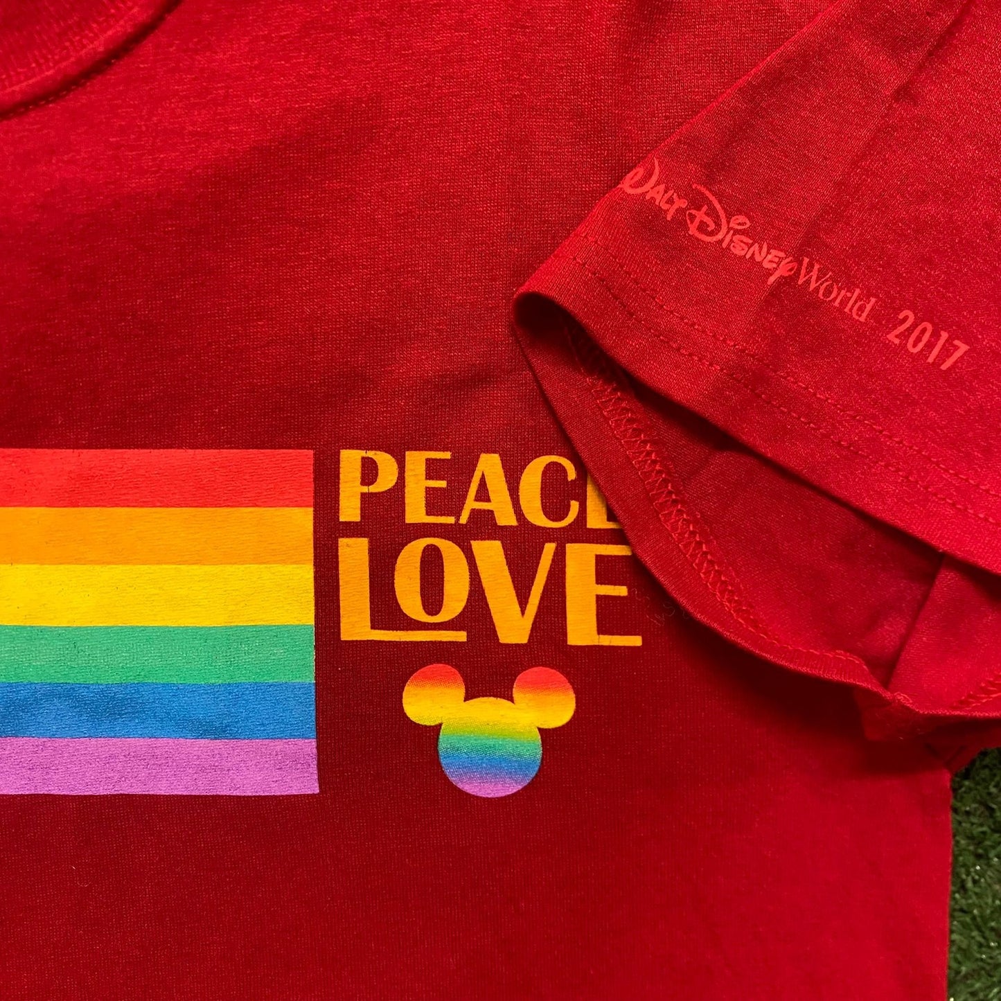 Peace Love Mickey Shirt Red Disney World Rainbow Pride Tee