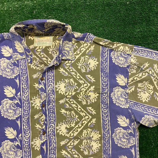 Striped Floral Vintage Flowers Print Aloha Hawaiian Shirt