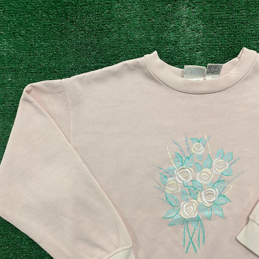 Vintage 80s Floral Roses Art Essential Crewneck Sweatshirt