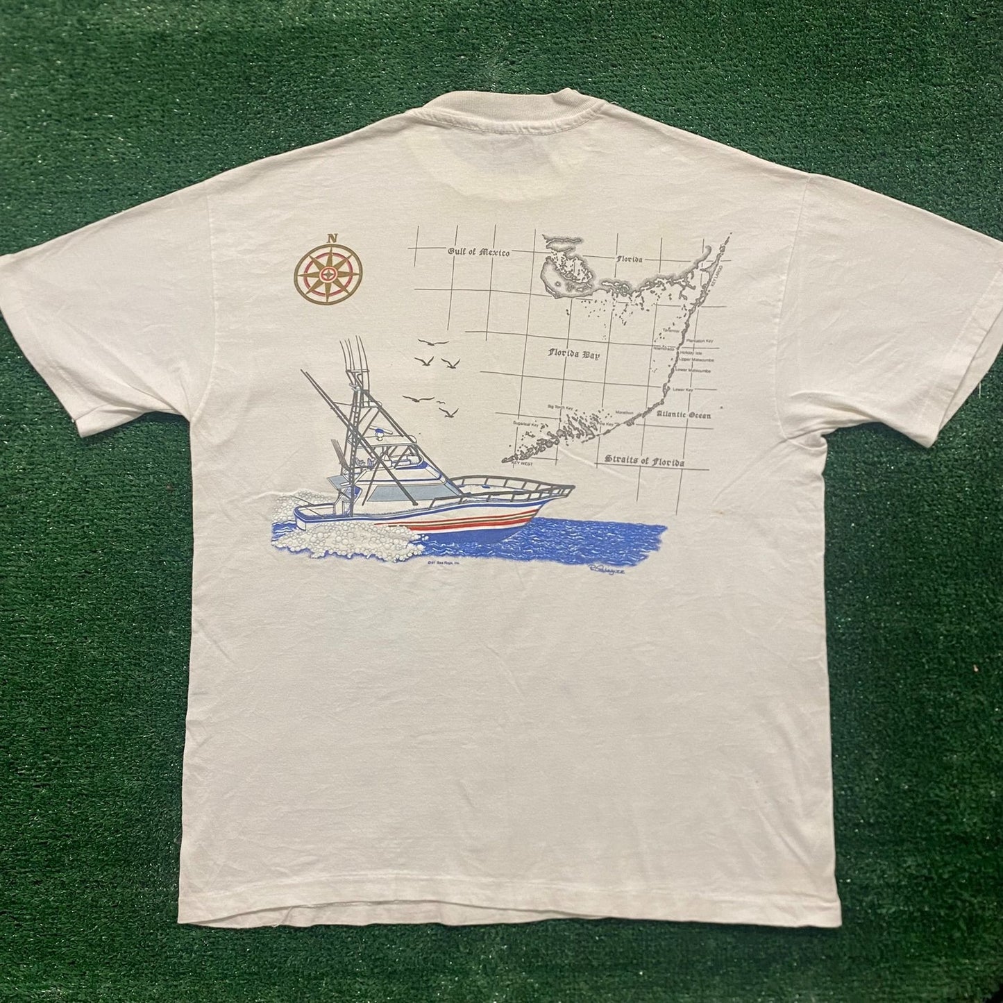 Vintage 90s Essential Florida Keys Map Single Stitch T-Shirt